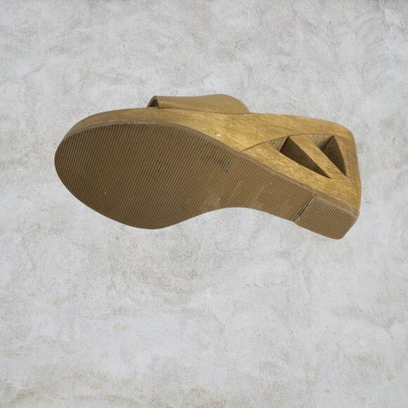 TWO LIPS -- Women’s Wedge Sandals, Extra High Wooden Heel, Cutout Design, Beige - Picture 8 of 8
